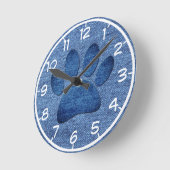 Faux Denim Jeans Dog Paw Print Runde Wanduhr (Winkel)