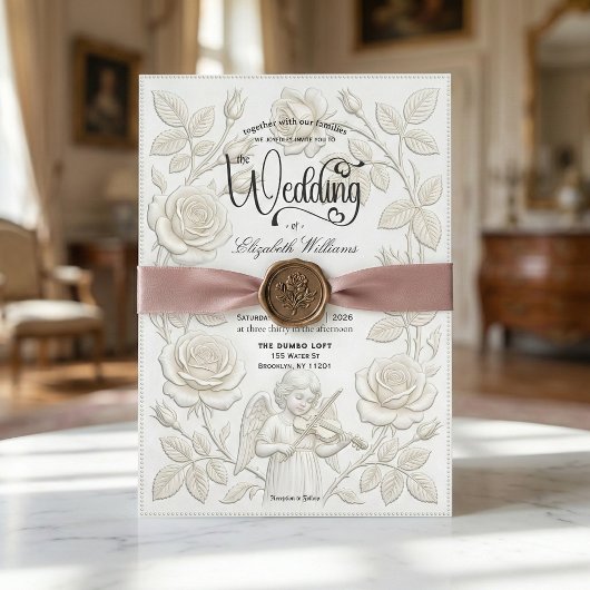 Faux Embossed 3D Floral Bas-Relief Effect Einladung