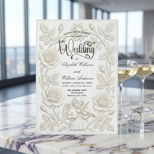 Faux Embossed 3D Floral Bas-Relief Effect Einladung