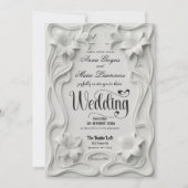 Faux Embossed 3D Floral Frame Pearl Wedding Einladung (Vorderseite)