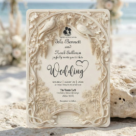 Faux Embossed Carved Cream Bas Relief Wedding Einladung