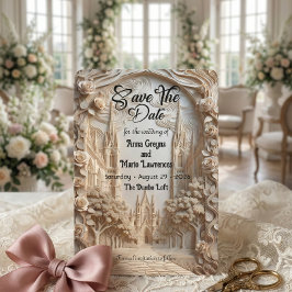 Faux Embossed Cathedral Arch Floral Relief Save The Date