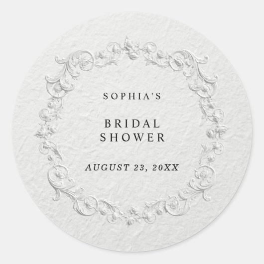 Faux Embossed Floral Bridal Shower Classic Ro Runder Aufkleber (Vorderseite)