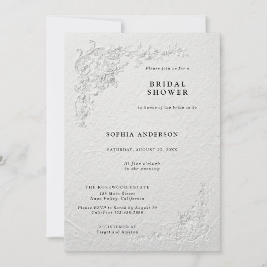 Faux Embossed Floral Bridal Shower Invitation Einladung (Vorderseite)