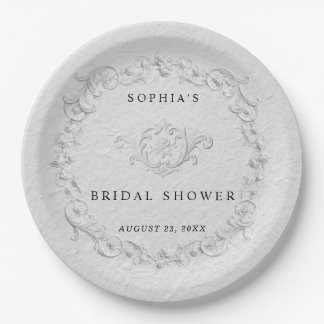 Faux Embossed Floral Bridal Shower  Paper Pla Pappteller