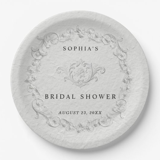 Faux Embossed Floral Bridal Shower  Paper Pla Pappteller (Vorderseite)