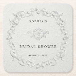 Faux Embossed Floral Bridal Shower Square Pap Rechteckiger Pappuntersetzer