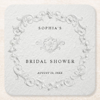 Faux Embossed Floral Bridal Shower Square Pap Rechteckiger Pappuntersetzer