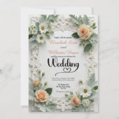 Faux Embossed Floral Elegance Spring Wedding Einladung (Vorderseite)