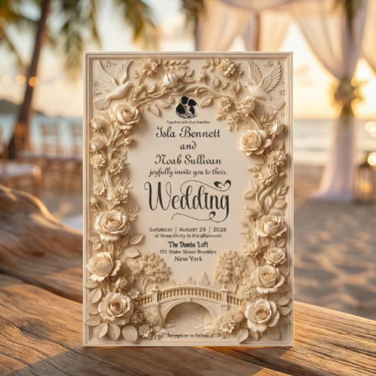 Faux Embossed Floral Relief Effect Classic Wedding Einladung