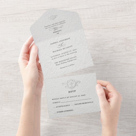 Faux Embossed Floral Wedding  All In One Invi Einladung (Abreißtisch)