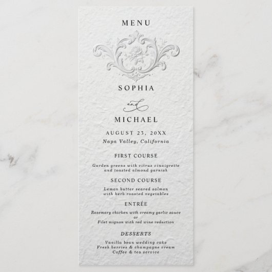 Faux Embossed Floral Wedding Flat Menu Menükarte (Vorderseite)