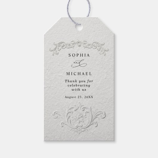 Faux Embossed Floral Wedding Gift Tag Geschenkanhänger (Vorderseite)