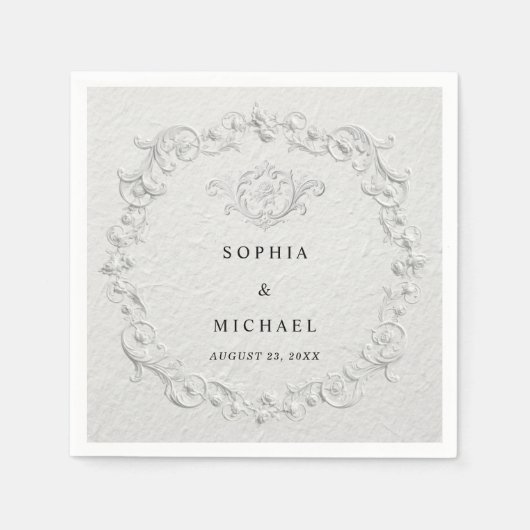 Faux Embossed Floral Wedding Napkins Serviette (Vorderseite)