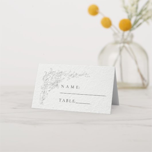 Faux Embossed Floral Wedding Place Card Platzkarte (Vorderseite)