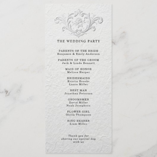 Faux Embossed Floral Wedding Program Programm (Rückseite)