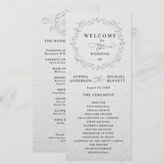 Faux Embossed Floral Wedding Program Programm (Vorne/Hinten)