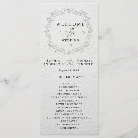 Faux Embossed Floral Wedding Program Programm (Vorderseite)
