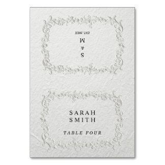 Faux Embossed Floral Wedding Table Place Card Tischnummer