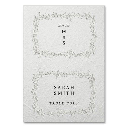 Faux Embossed Floral Wedding Table Place Card Tischnummer (Vorderseite)
