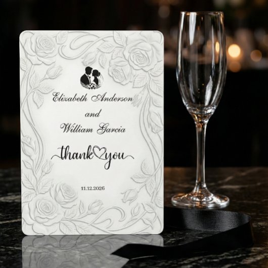 Faux Embossed Floral White 3D Sculpture Effect Dankeskarte