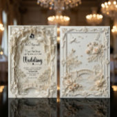 Faux Embossed Ivory Floral Scenic Relief Wedding Einladung