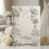 Faux Embossed Ivory Gray Classic Wedding  Einladung