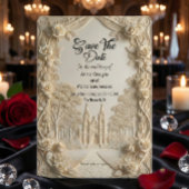 Faux Embossed Relief Ivory Baroque Stone Save The Date