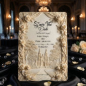 Faux Embossed Relief Ivory Baroque Stone Save The Date