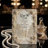 Faux Embossed Relief Ivory Baroque Stone Save The Date