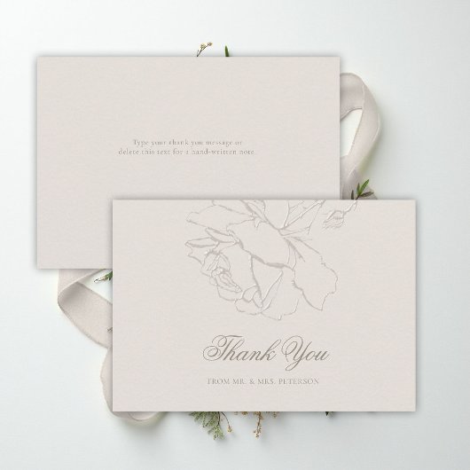 Faux Embossed Roses Ecru Classic Formal Wedding Dankeskarte