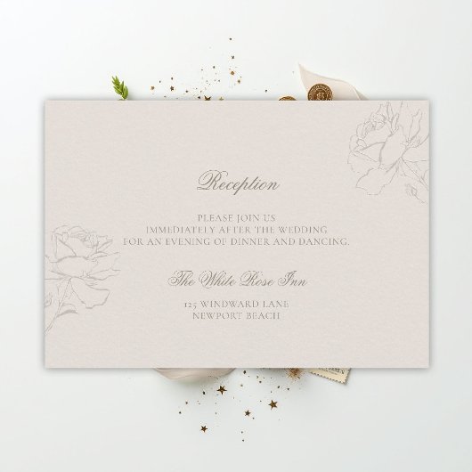 Faux Embossed Roses Ecru Classic Reception Wedding Begleitkarte