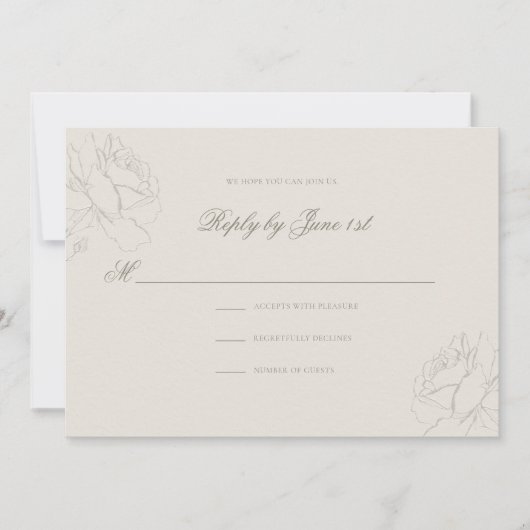 Faux Embossed Roses Ecru Classic Wedding Response (Vorderseite)