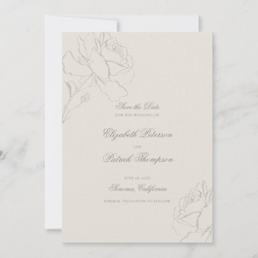 Faux Embossed Roses Ecru Formal Classic Wedding Save The Date (Vorderseite)