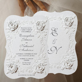 Faux Embossed Roses Elegant Script Formal Wedding Einladung