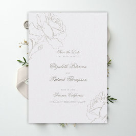 Faux Embossed Roses Pearl Formal Classic Wedding Save The Date