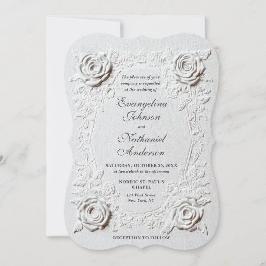 Faux Embossed Roses Script Elegant Formal Wedding Einladung (Vorderseite)