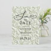 Faux Embossed Sage Green Floral Wedding Save The Date (Stehend Vorderseite)