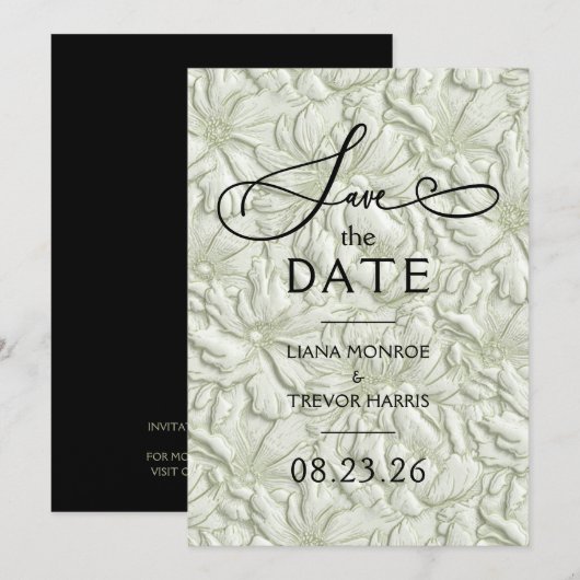 Faux Embossed Sage Green Floral Wedding Save The Date (Vorne/Hinten)