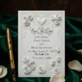 Faux Embossed White Rose Relief Save The Date