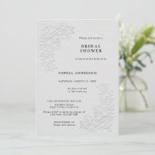 Faux Embossed White Roses Bridal Shower Invitation Einladung (Stehend Vorderseite)