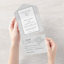 Faux Embossed White Roses Wedding  All In One Einladung