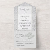 Faux Embossed White Roses Wedding  All In One Einladung (Innen Boden)