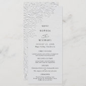 Faux Embossed White Roses Wedding Flat Menu Menükarte (Vorne/Hinten)