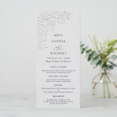 Faux Embossed White Roses Wedding Flat Menu Menükarte (Stehend Vorderseite)
