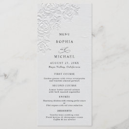 Faux Embossed White Roses Wedding Flat Menu Menükarte