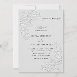 Faux Embossed White Roses Wedding Invitation Einladung