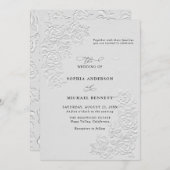 Faux Embossed White Roses Wedding Invitation Einladung (Vorne/Hinten)