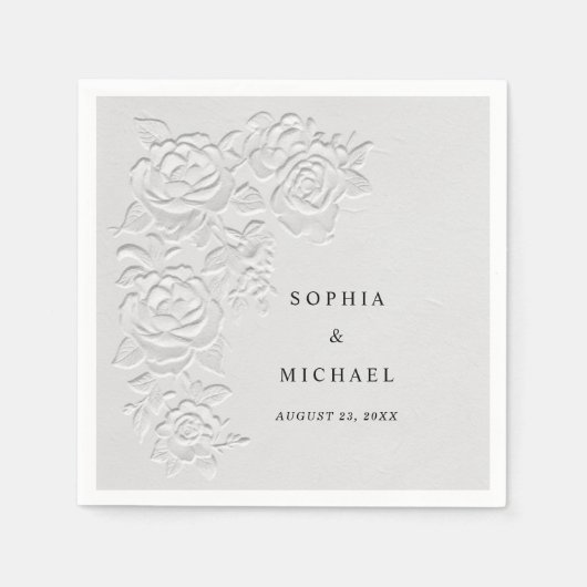 Faux Embossed White Roses Wedding Napkins Serviette (Vorderseite)