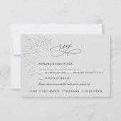 Faux Embossed White Roses Wedding RSVP Card (Vorderseite)